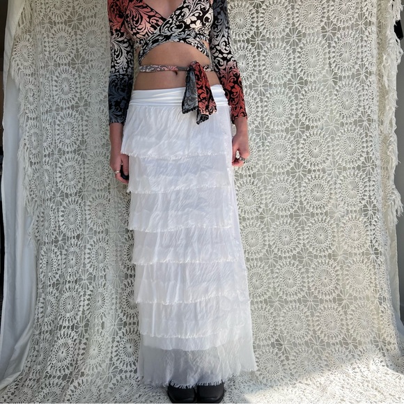 Made in Italy White Tiered Maxi Skirt Silk Blend Women’s...